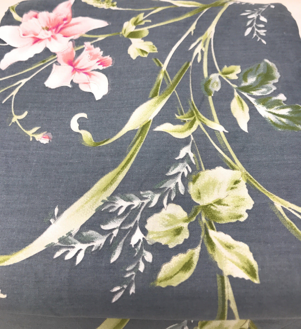 Tache Cotton Cherry Blossom Grey Floral Flat Sheet (2162FLT)