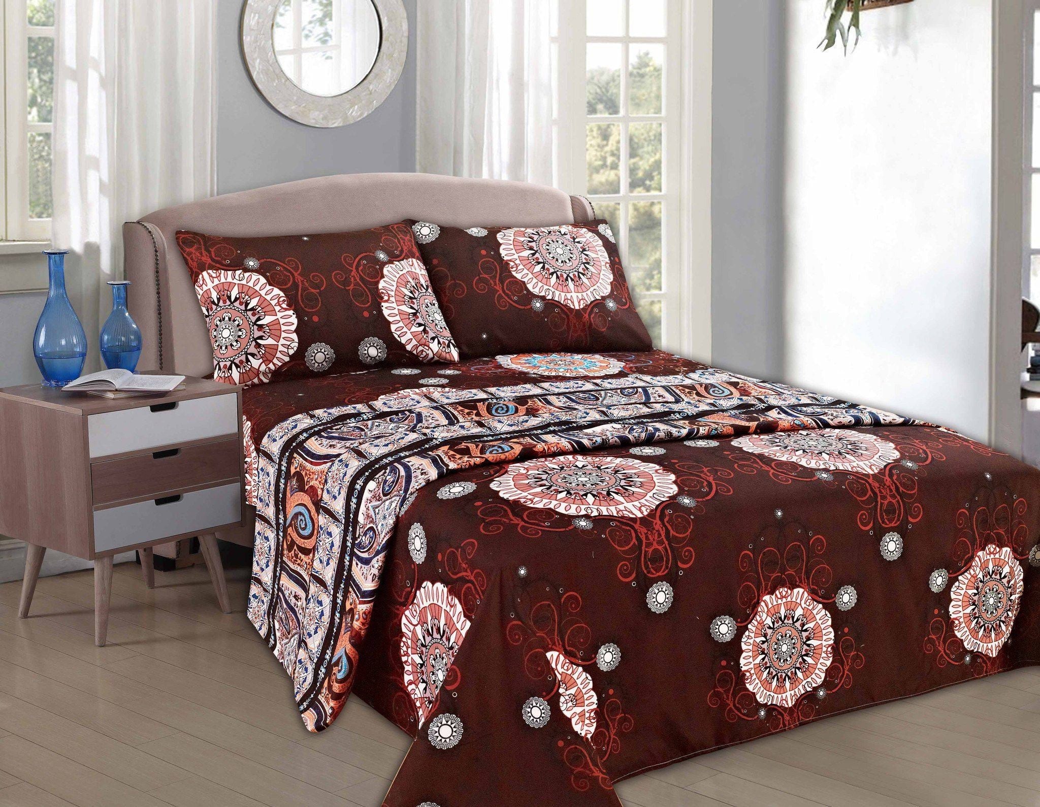 Tache Burgundy Palace Paisley Medallion Bed Sheet Set (2810FITFLT)