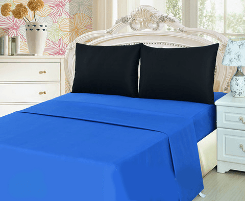 Taterbush Cotton Deep Blue and Black Bed Sheet set (BS4PC-BB)