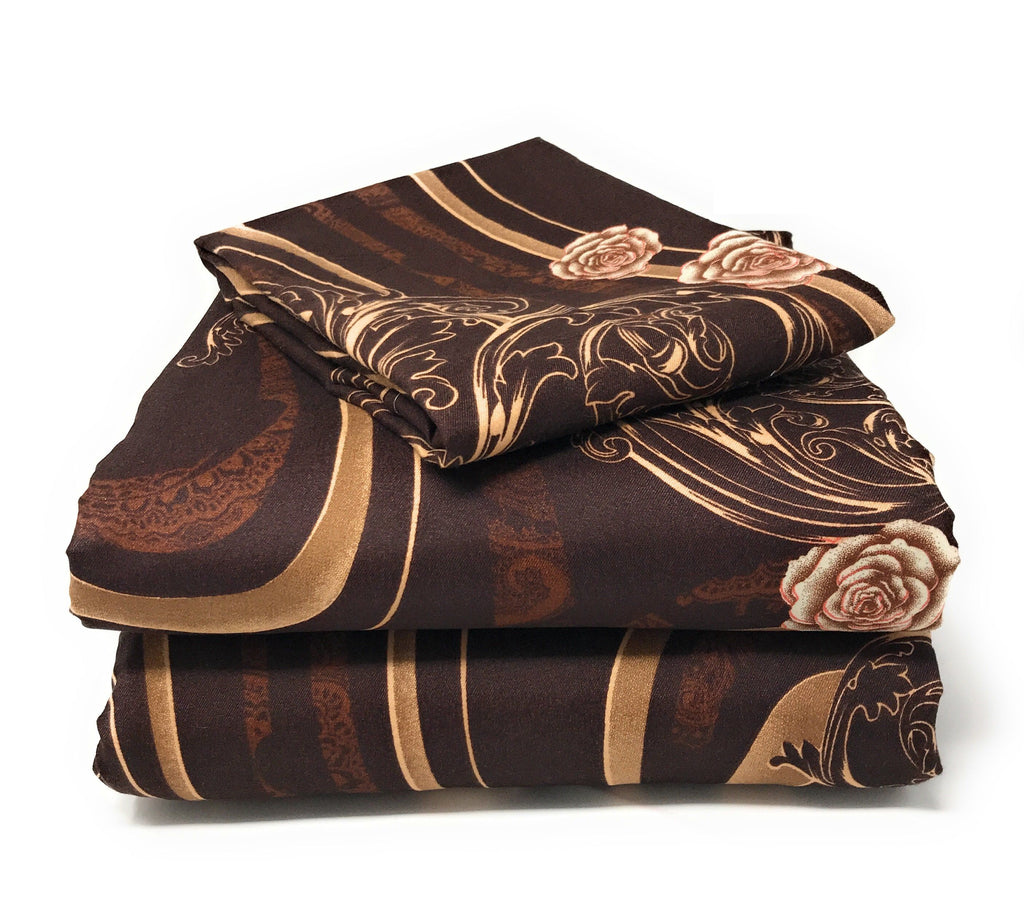 Tache Melted Gold Brown Floral Bed Sheet Set (2815FITFLT)