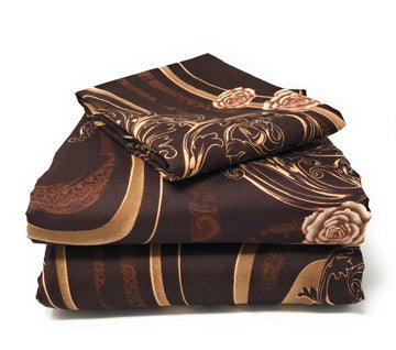 Tache Melted Gold Brown Floral Bed Sheet Set (2815FITFLT)