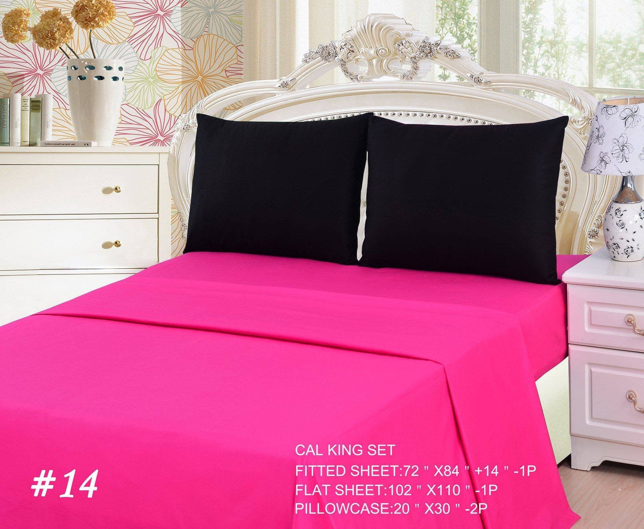 Tache Cotton Hot Pink and Black Bed Sheet Set (BS4PC-BP)