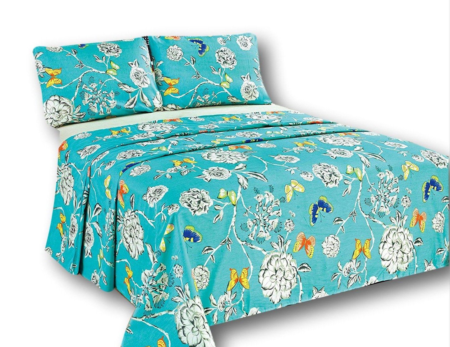 Tache Cotton Butterfly Wonderland Aqua Floral Flat Sheet (2142FLT)