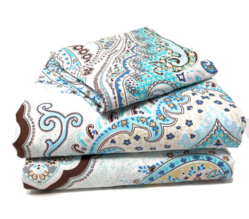 Tache Cotton Frozen Forest Blue Paisley Flat Sheet (2172FLT)