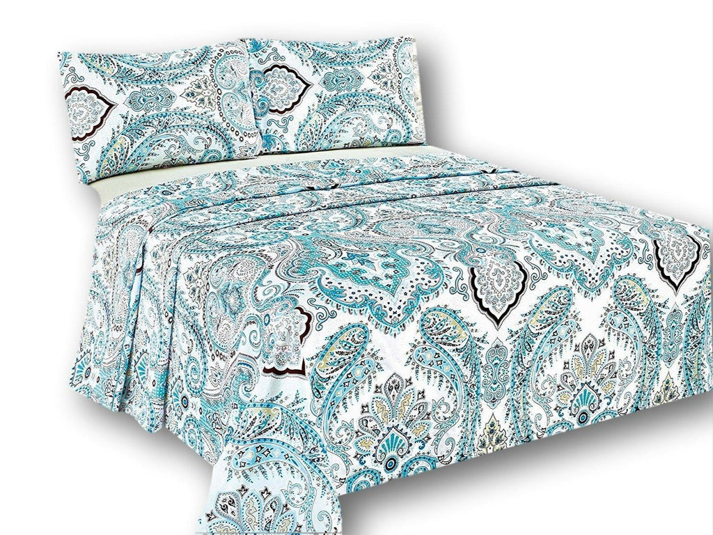 Tache Cotton Frozen Forest Blue Paisley Flat Sheet (2172FLT)