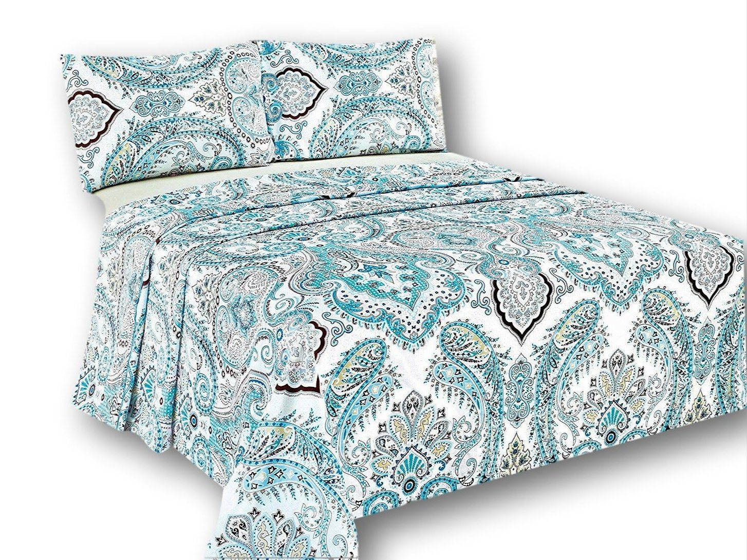 Tache Cotton Frozen Forest Blue Paisley Flat Sheet (2172FLT)