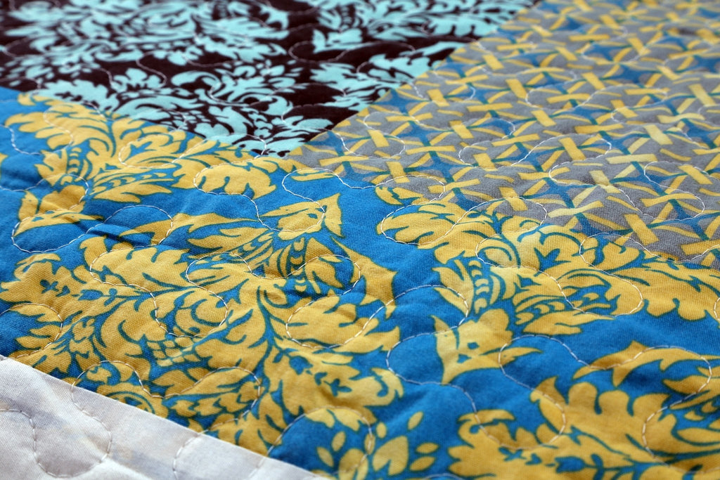 Tache Damask Ornate Baroque Teal Turquoise Blue Green Scalloped Quilt Set (SD-3300)
