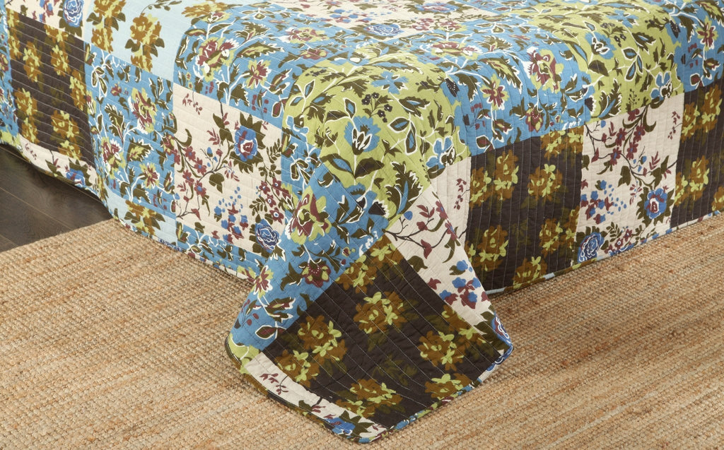 Tache Mystical Forest Green Blue Leaves Cotton Quilt Set (KST1504)