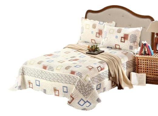Tache Geometric Cubic Squares Ivory Scalloped Retro Cotton Quilt Bedspread Set (DSW009)