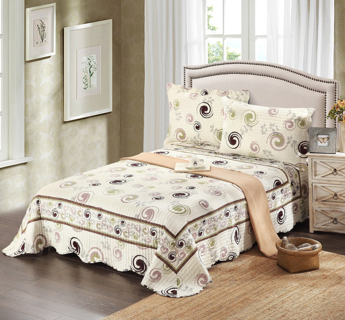 Taterbush Summer Storm Geometric Swirl Ivory White Scalloped Cotton Quilt Set (DSW019)