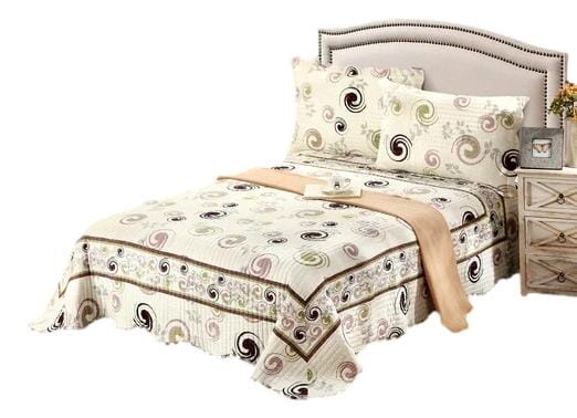 Tache Summer Storm Geometric Swirl Ivory White Scalloped Cotton Quilt Set (DSW019)