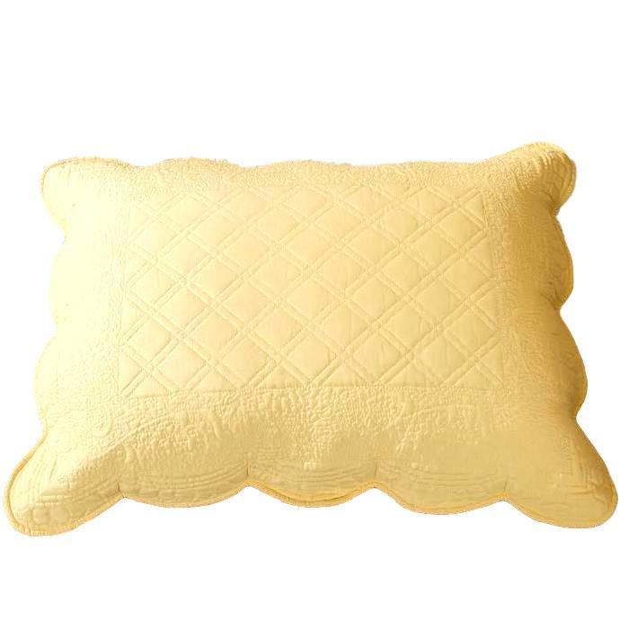 Taterbush Yellow Diamond Matelasse Scalloped Buttercup Puffs Pillow Sham (YELLEMDES)
