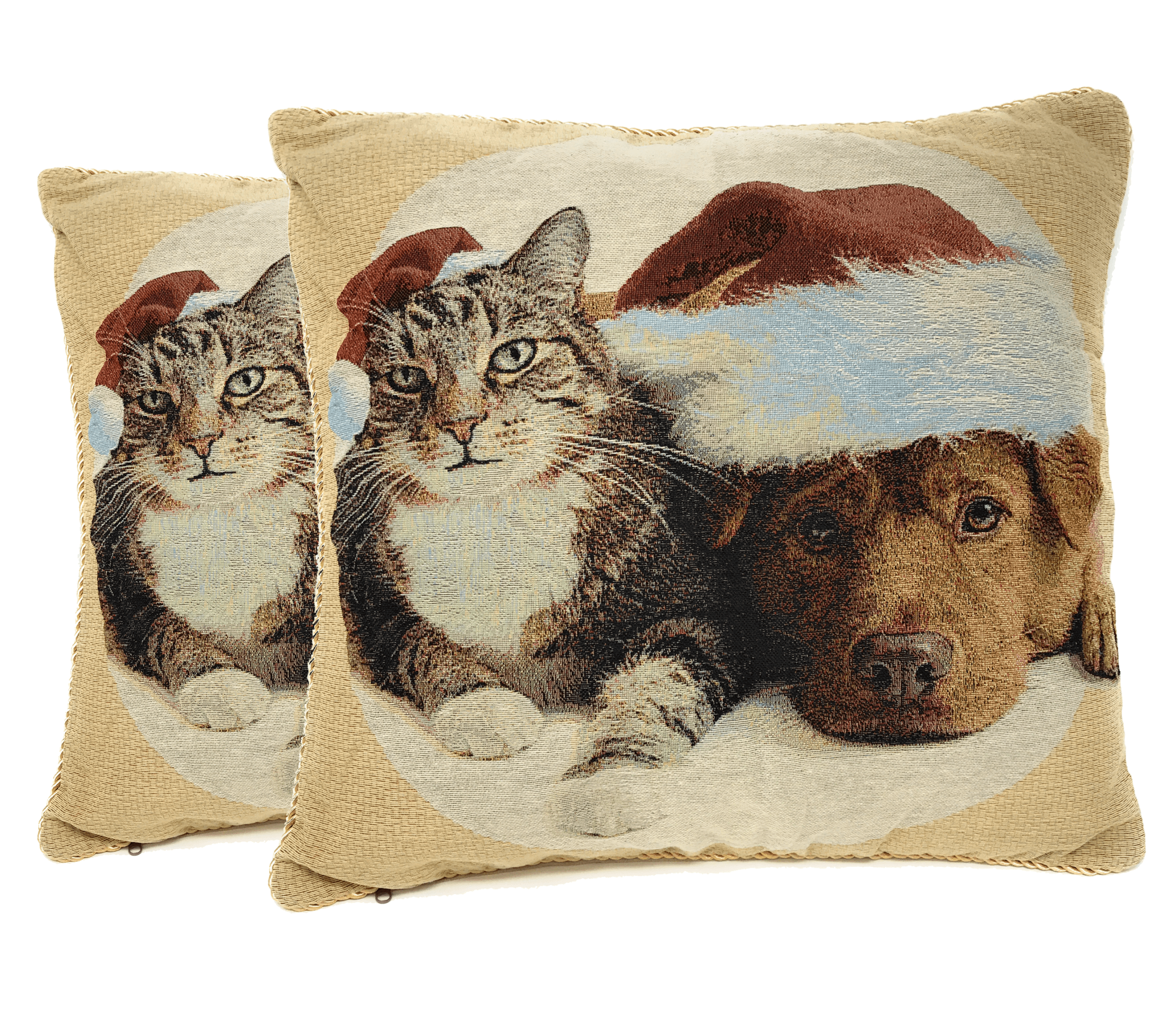 Tache Best Friend Pets Dog and Cat Christmas Tapestry Woven Throw Pillow Cover (16461)