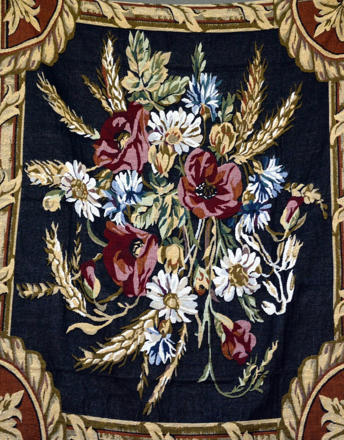 Taterbush Floral Wheat Bouquet Harvest Tapestry Throw with Fringe (1358)