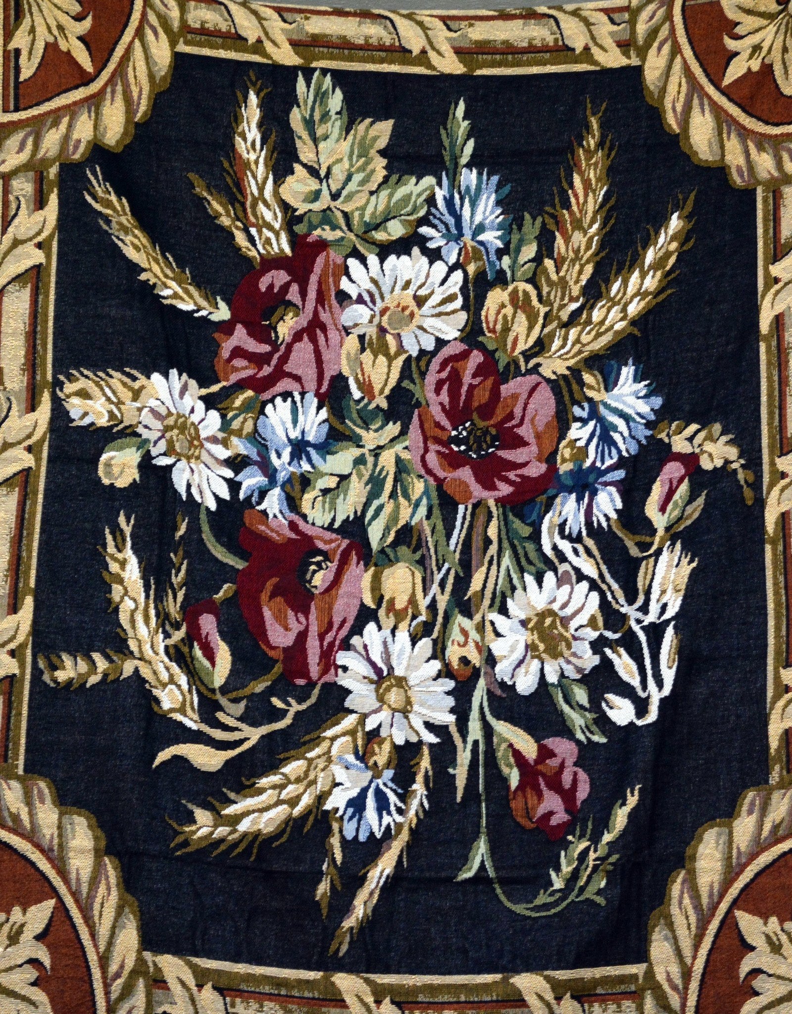 Taterbush Floral Wheat Bouquet Harvest Tapestry Throw with Fringe (1358)