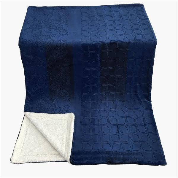 Tache Solid Embossed Cozy Night Blue Sherpa Throw Blanket (62093)