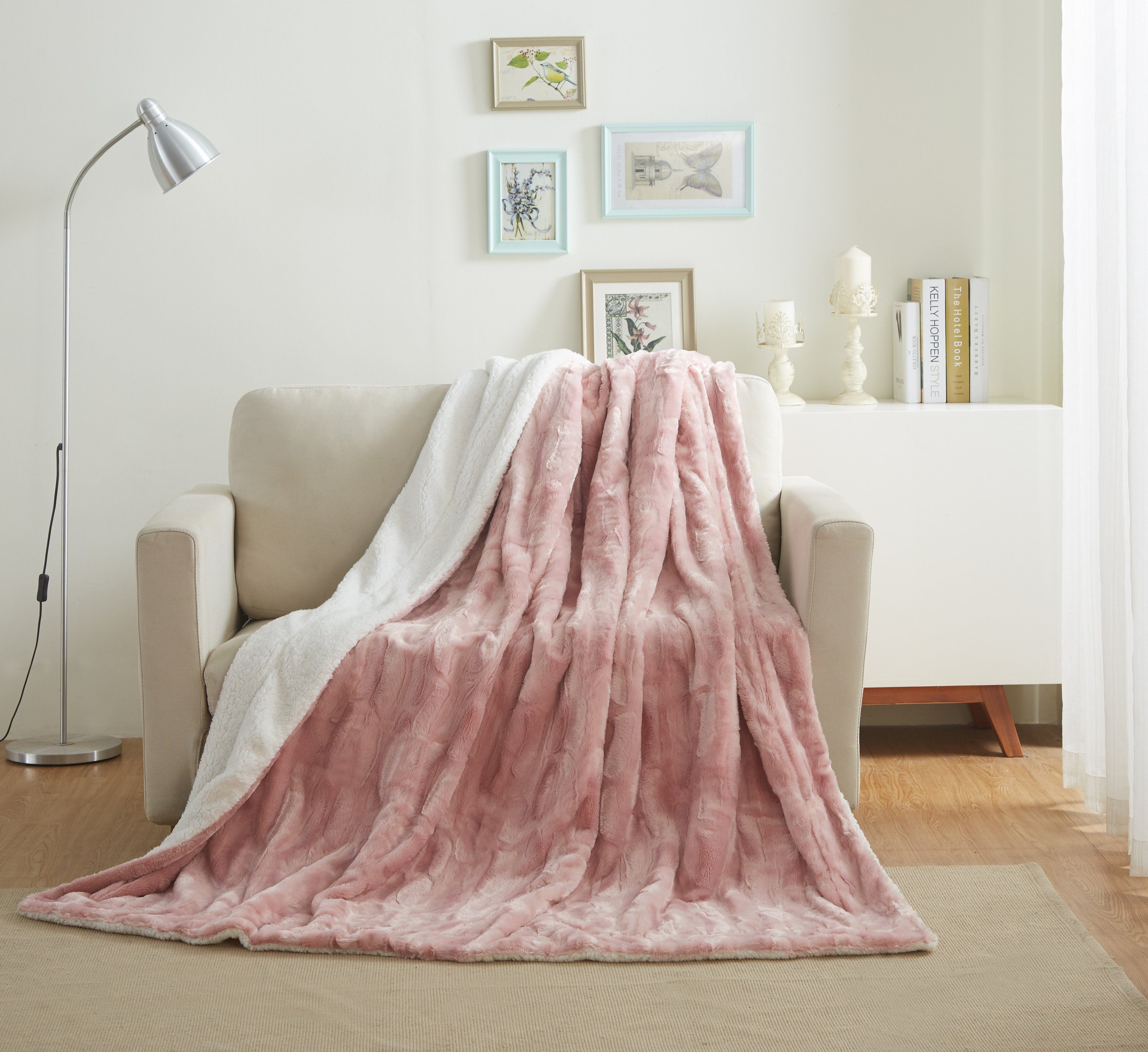 Tache Faux Fur Dusty Rose Gold Pink Throw Blanket (#7)