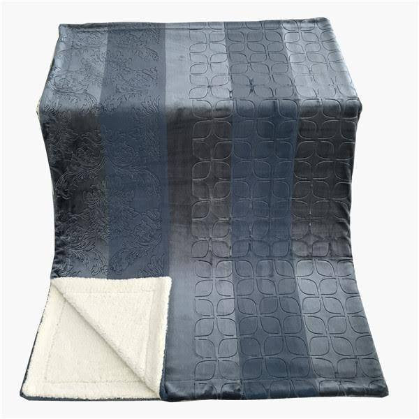 Tache Solid Embossed Rainy Day Grey Blue Sherpa Throw Blanket (62090)