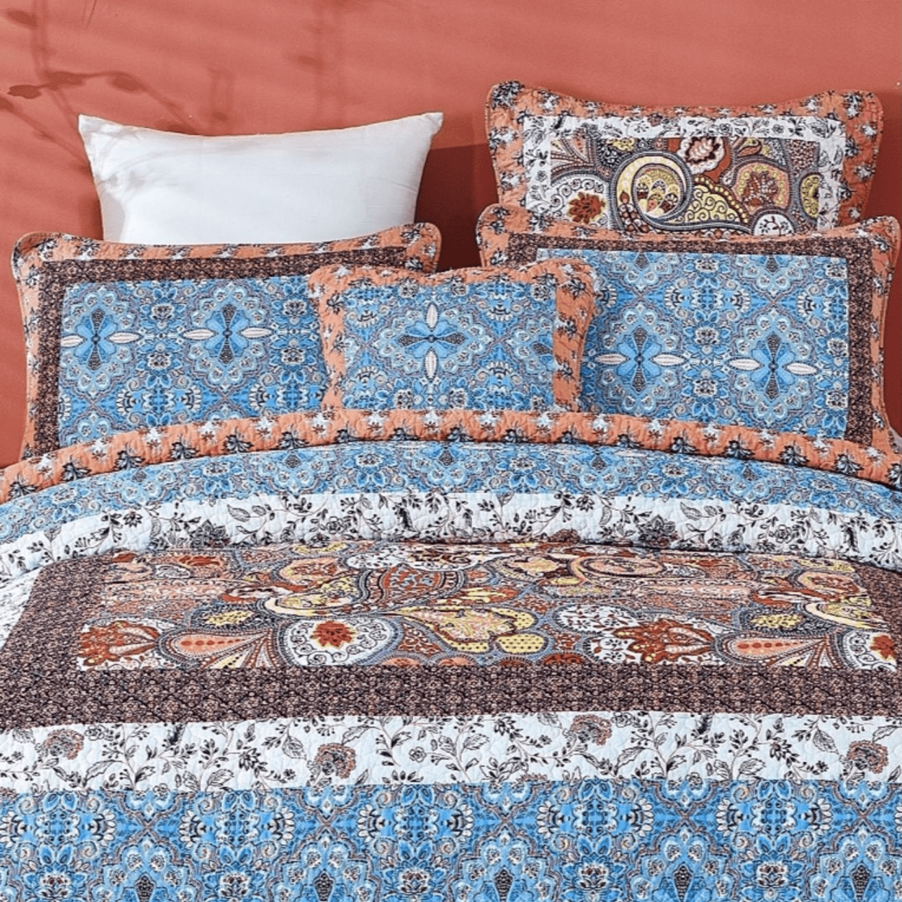 Tache Cotton Patchwork Paisley Floral Bohemian Mosaic Paradise Pillow Sham (JHW-933)