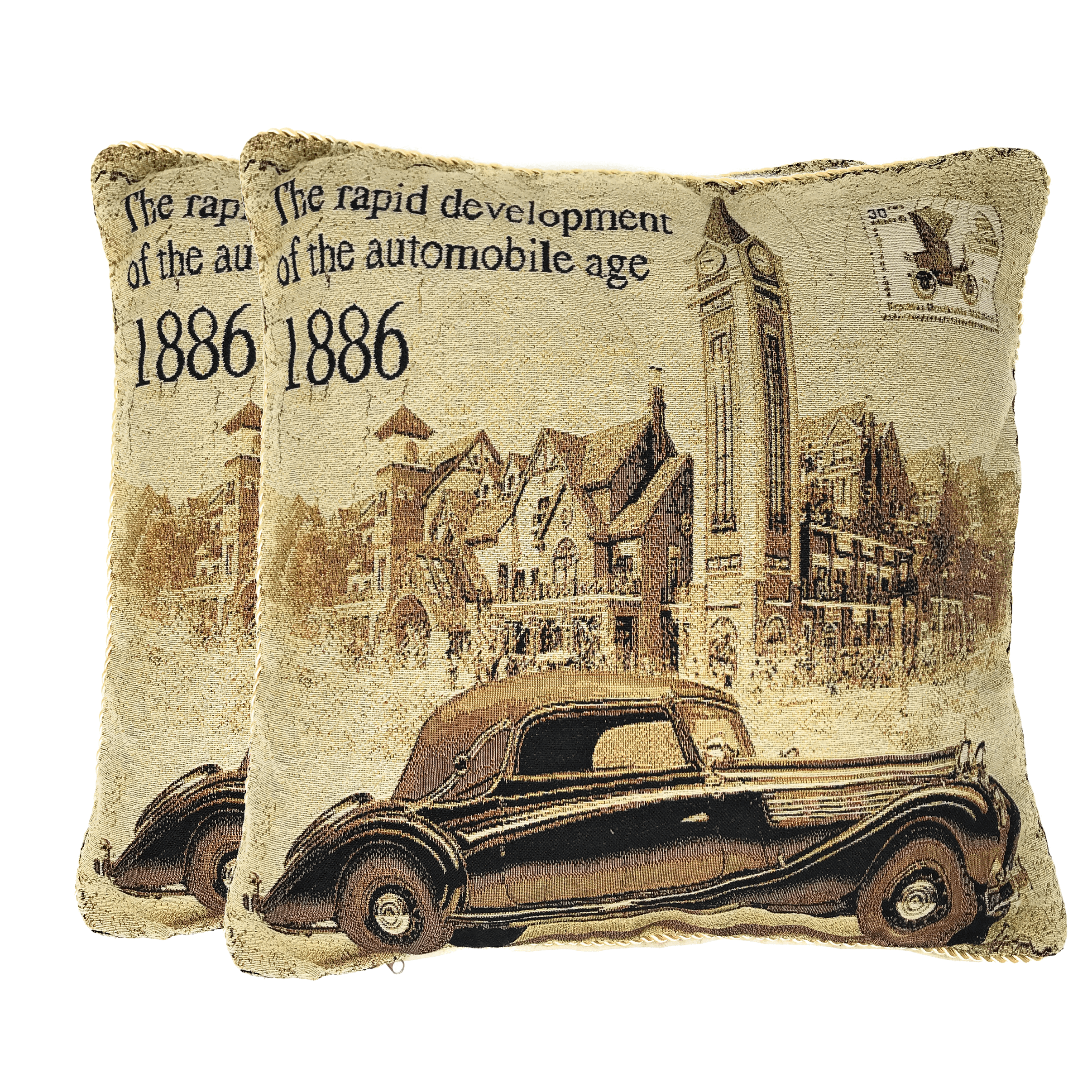 Tache Drive Benz into Town Big Ben London Postcard Vintage Throw Pillow Cover (16543)