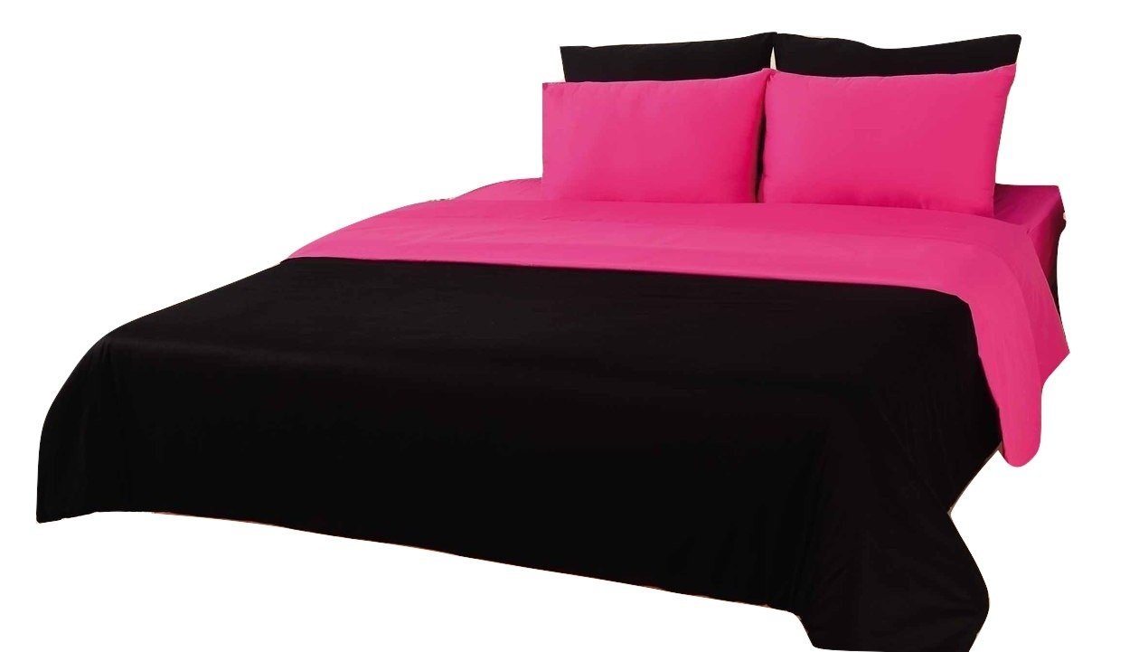 Tache Cotton Hot Pink Black Reversible Comforter Set With Zipper Cover