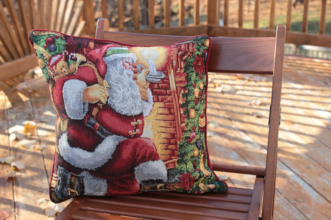 Taterbush Festive Santa Down the Chimney Tapestry Throw Pillow Cover (DB11533CC)