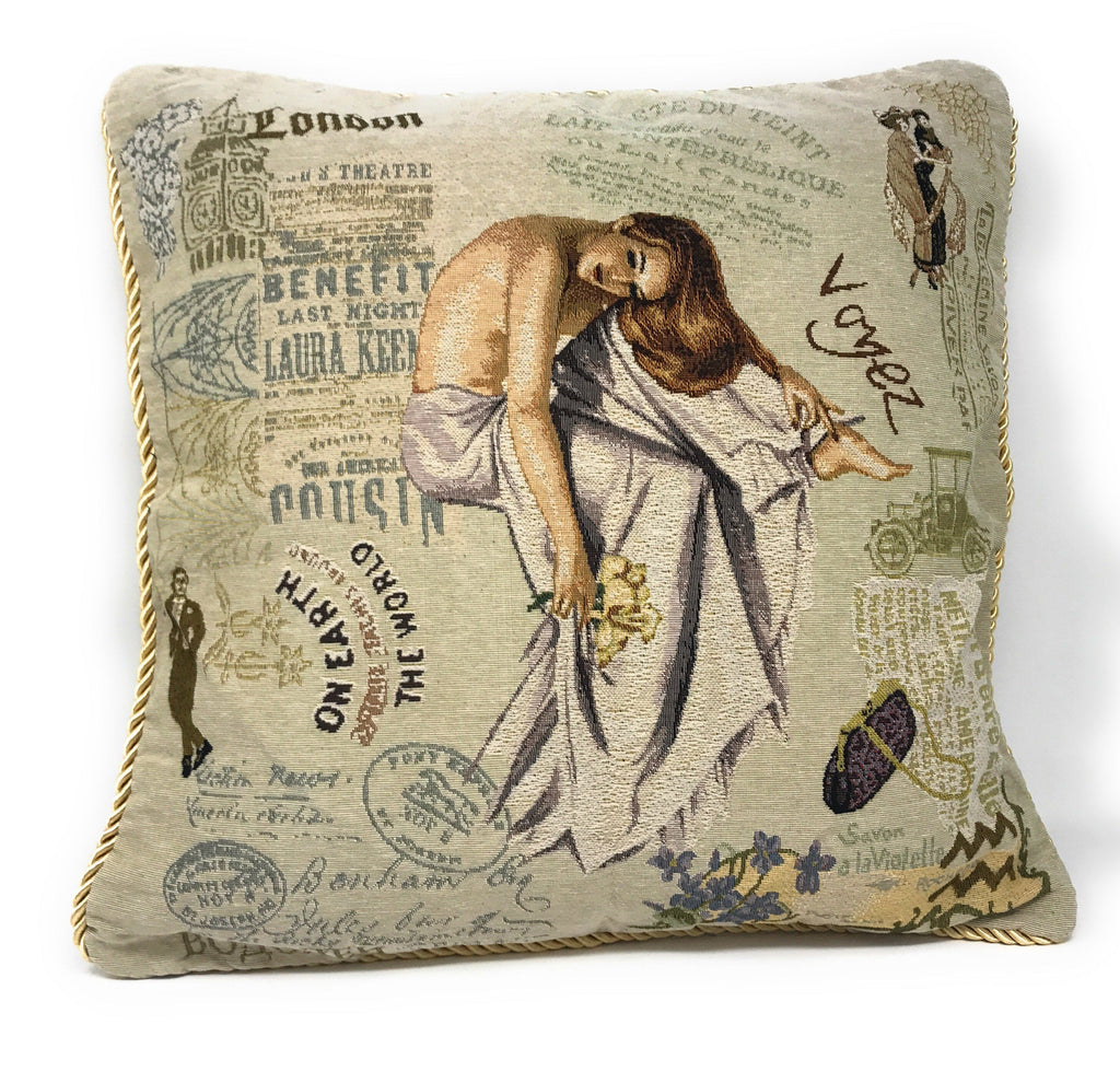 Tache Parisian Model European Postcard Vintage Tapestry Throw Pillow Cover (1362CC)