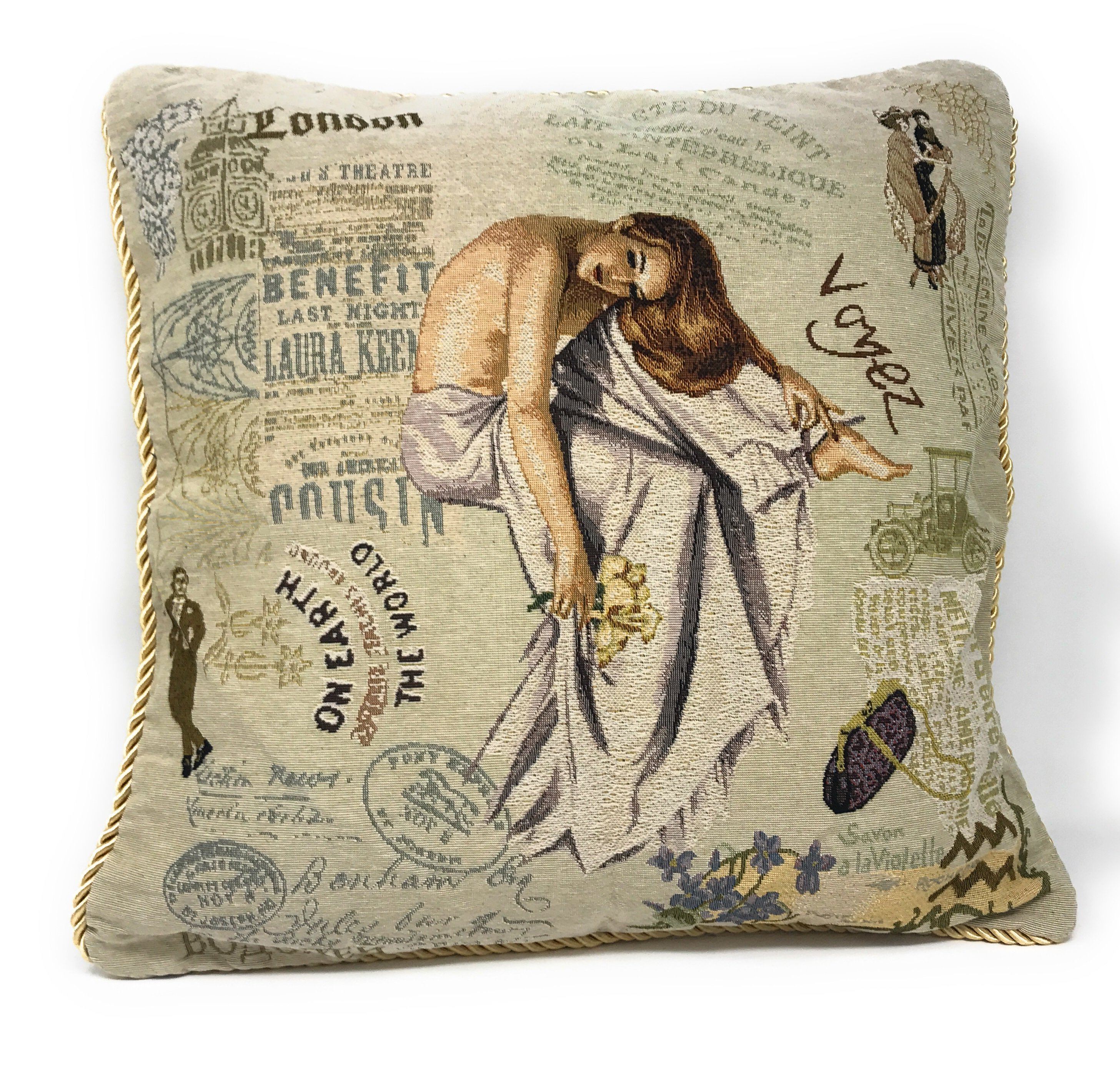 Tache Parisian Model European Postcard Vintage Tapestry Throw Pillow Cover (1362CC)