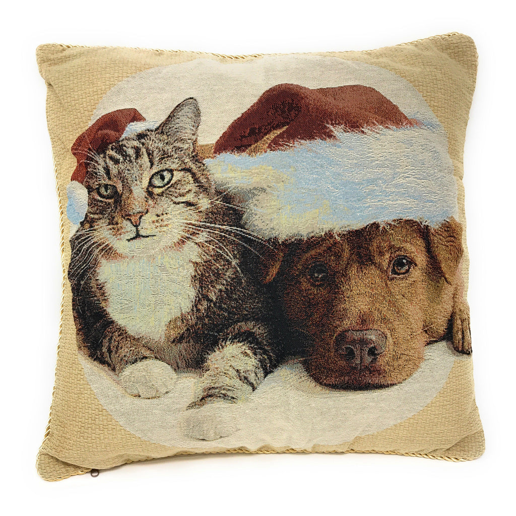 Tache Best Friend Pets Dog and Cat Christmas Tapestry Woven Throw Pillow Cover (16461)