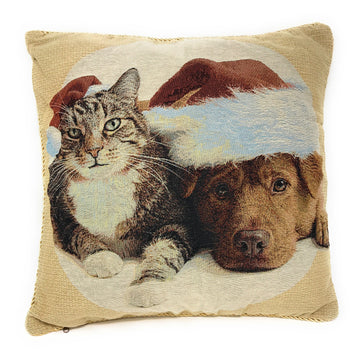 Tache Best Friend Pets Dog and Cat Christmas Tapestry Woven Throw Pillow Cover (16461)