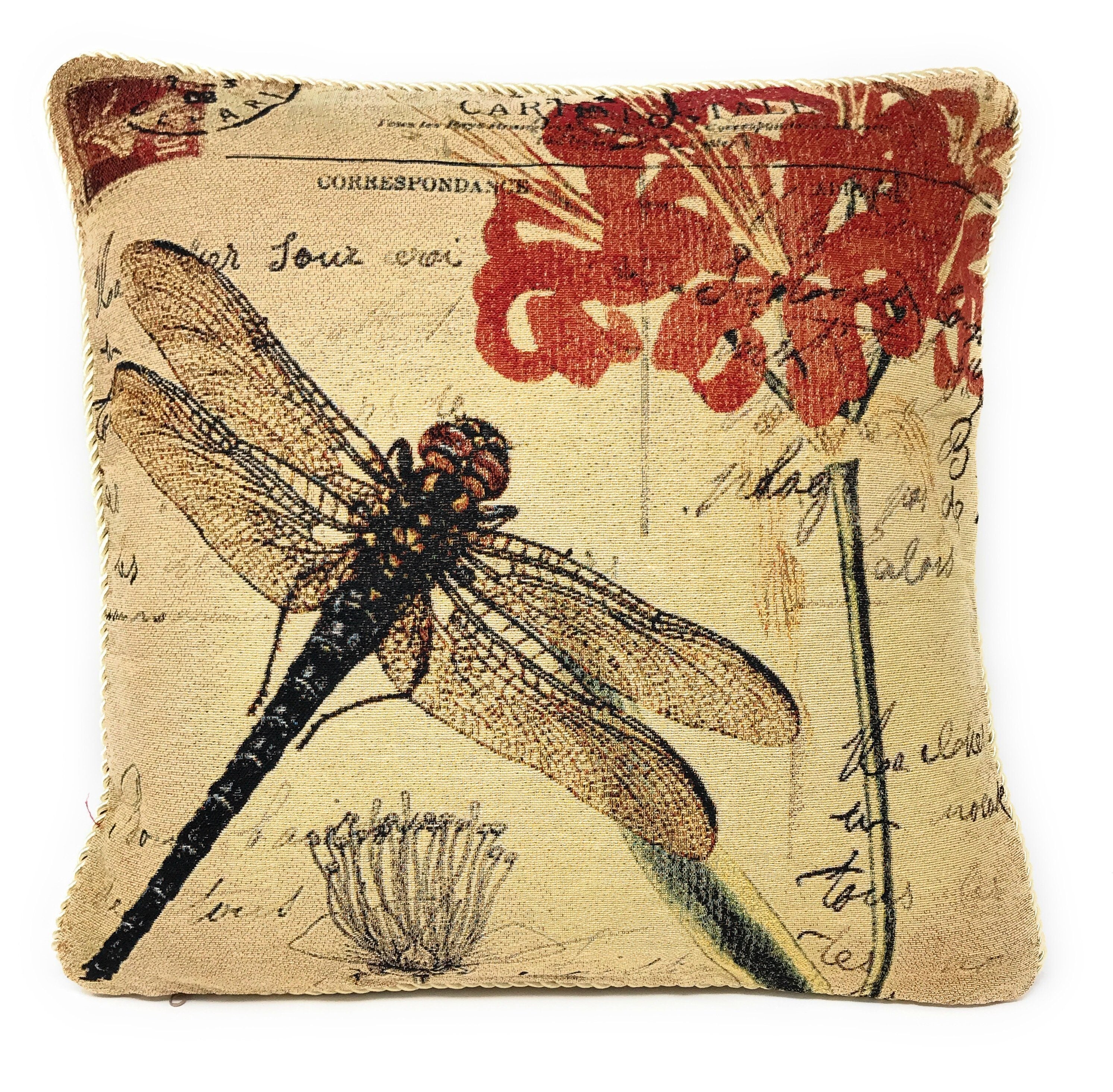 Tache Fly High Dragonfly European Postcard Tapestry Woven Throw Pillow Cover (15044)