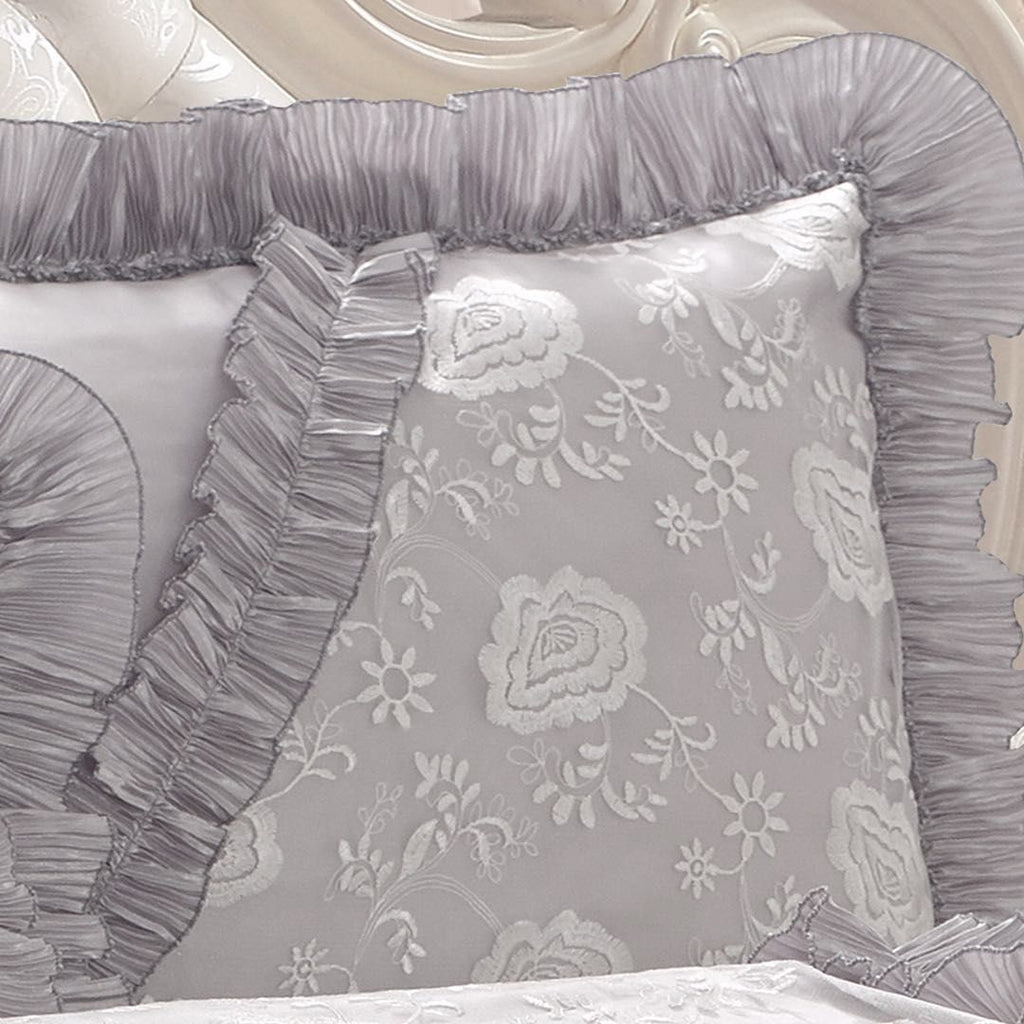 Tache Satin Ruffle Floral Lace Silver Rose Petals Comforter Set (HYZ102)