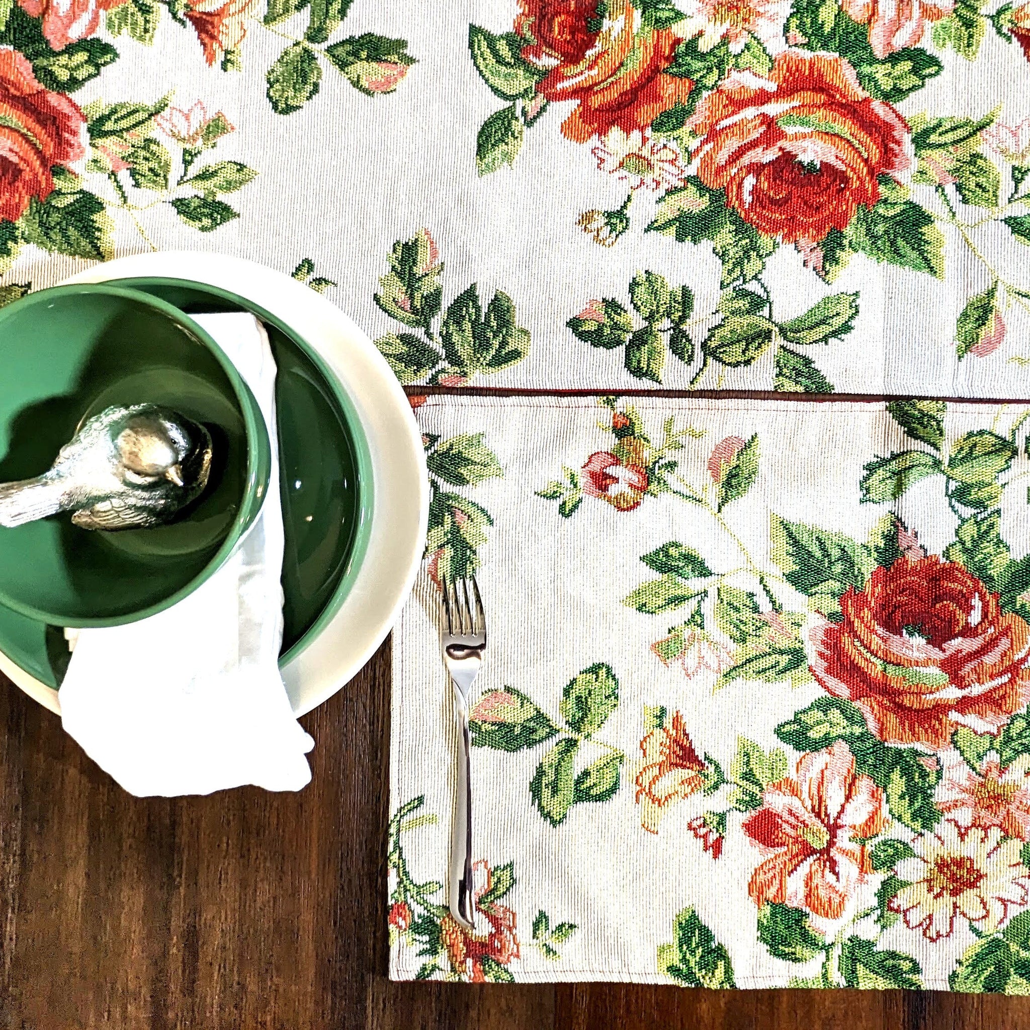 Taterbush Sweet Roses Vintage Ivory Woven Tapestry Placemat Set (17593PM)