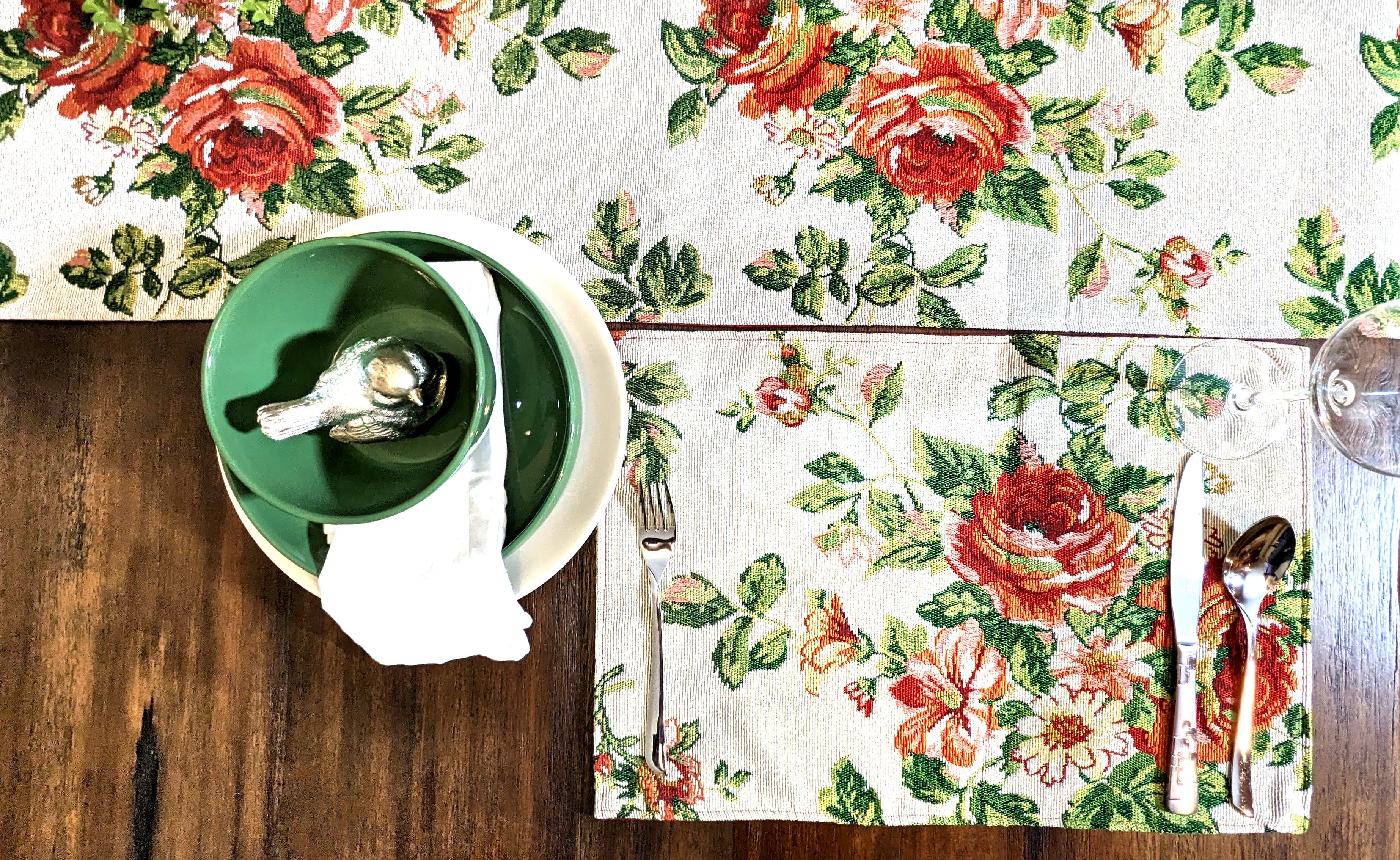 Taterbush Sweet Roses Vintage Ivory Woven Tapestry Placemat Set (17593PM)