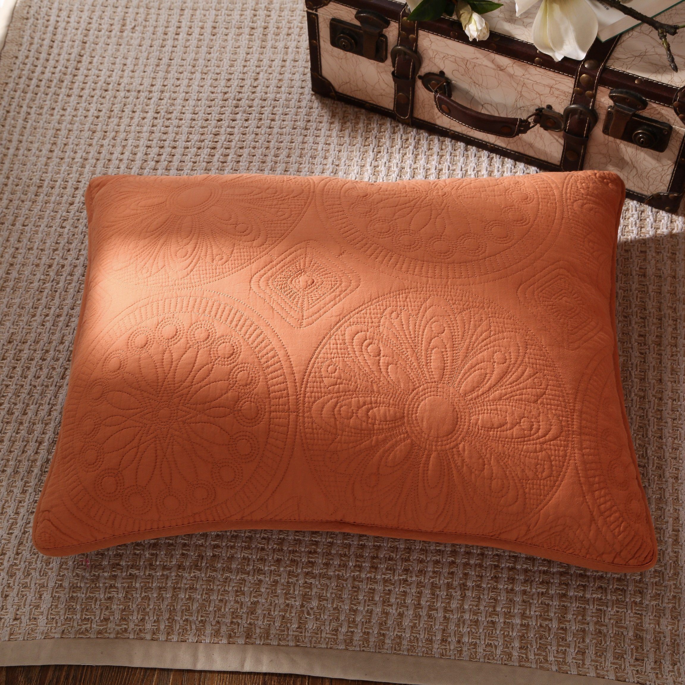 Tache Cotton Stone Washed Rustic Orange Medallion Tuscany Sunrise Pillow Sham (JHW-595)