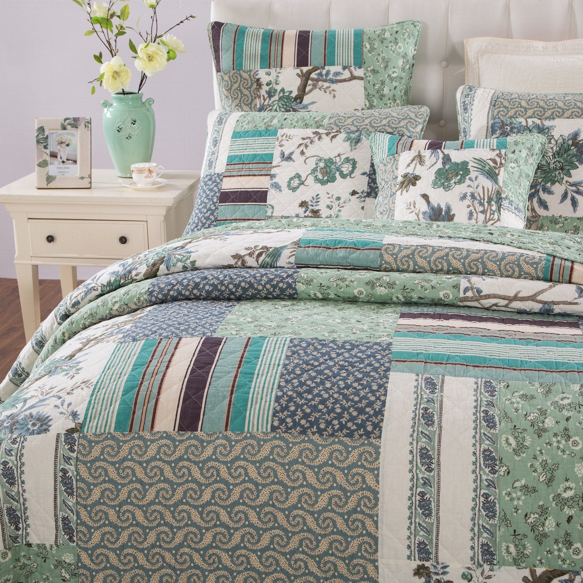 Tache Cotton Forest Glade Quilted Patchwork Bedspread Set (JHW-650)