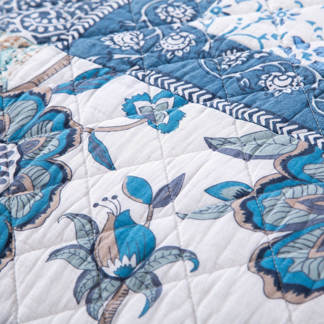 Taterbush cotton Floral Patchwork Blue Elegance Bedspread Coverlet Quilt Set (JHW-657)