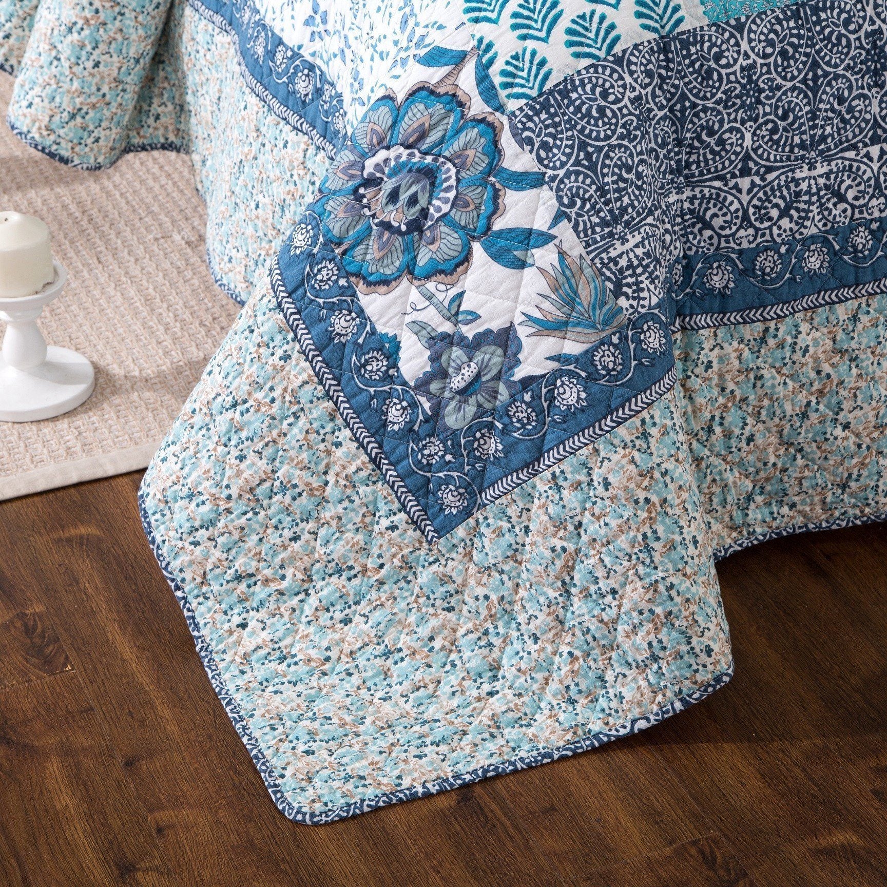 Tache cotton Floral Patchwork Blue Elegance Bedspread Coverlet Quilt Set (JHW-657)