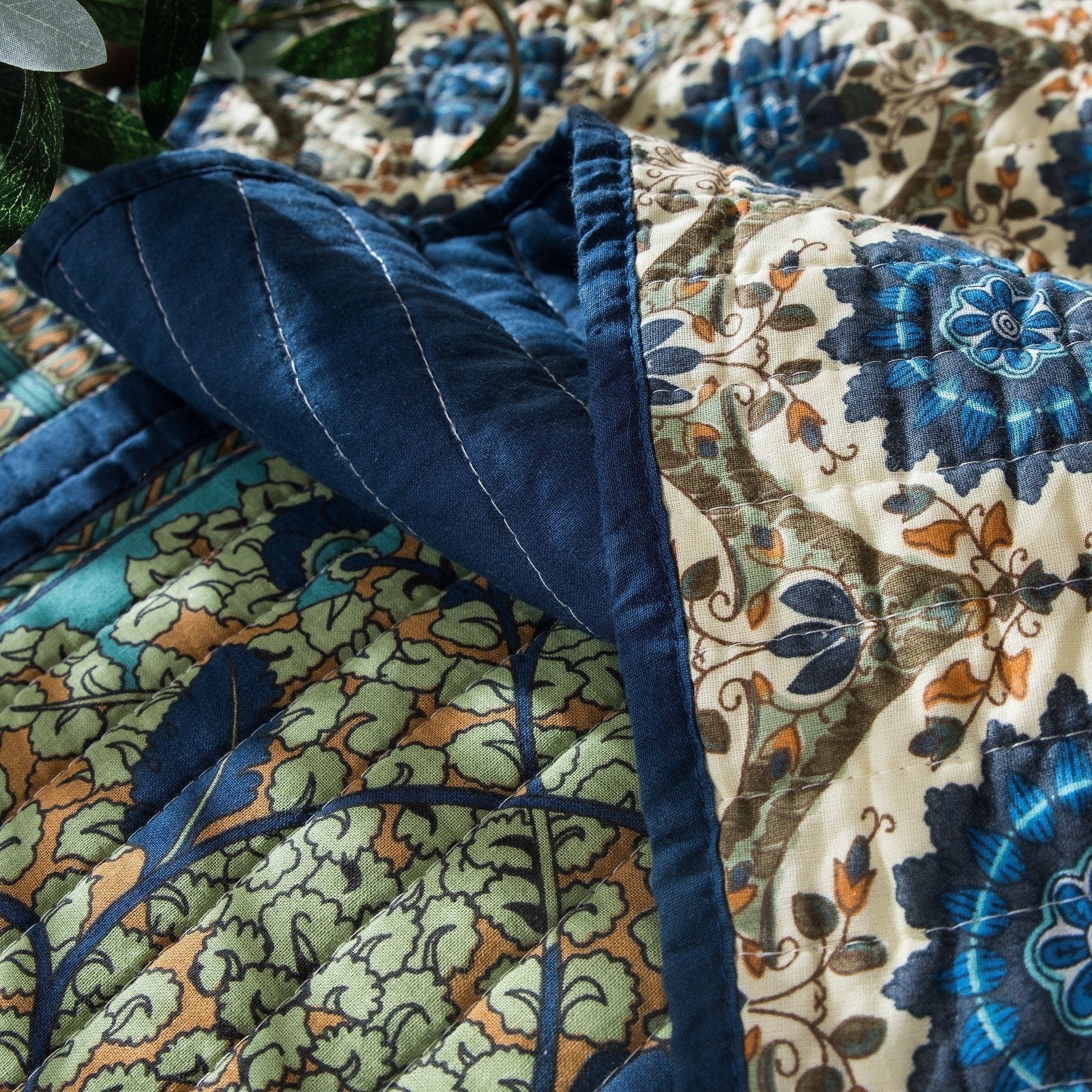 Tache 2-3 Piece Elegant Striped Forest Patchwork Quilt Vibrant Multi Color (JHW-679)