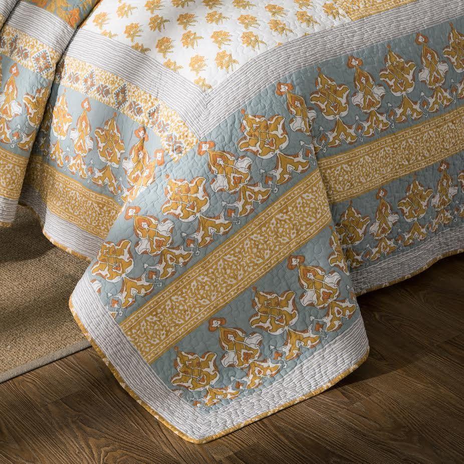 Tache 2-3 Piece Gilded Garden 100% Cotton Floral Gold Quilt Bedspread Set (JHW-631)