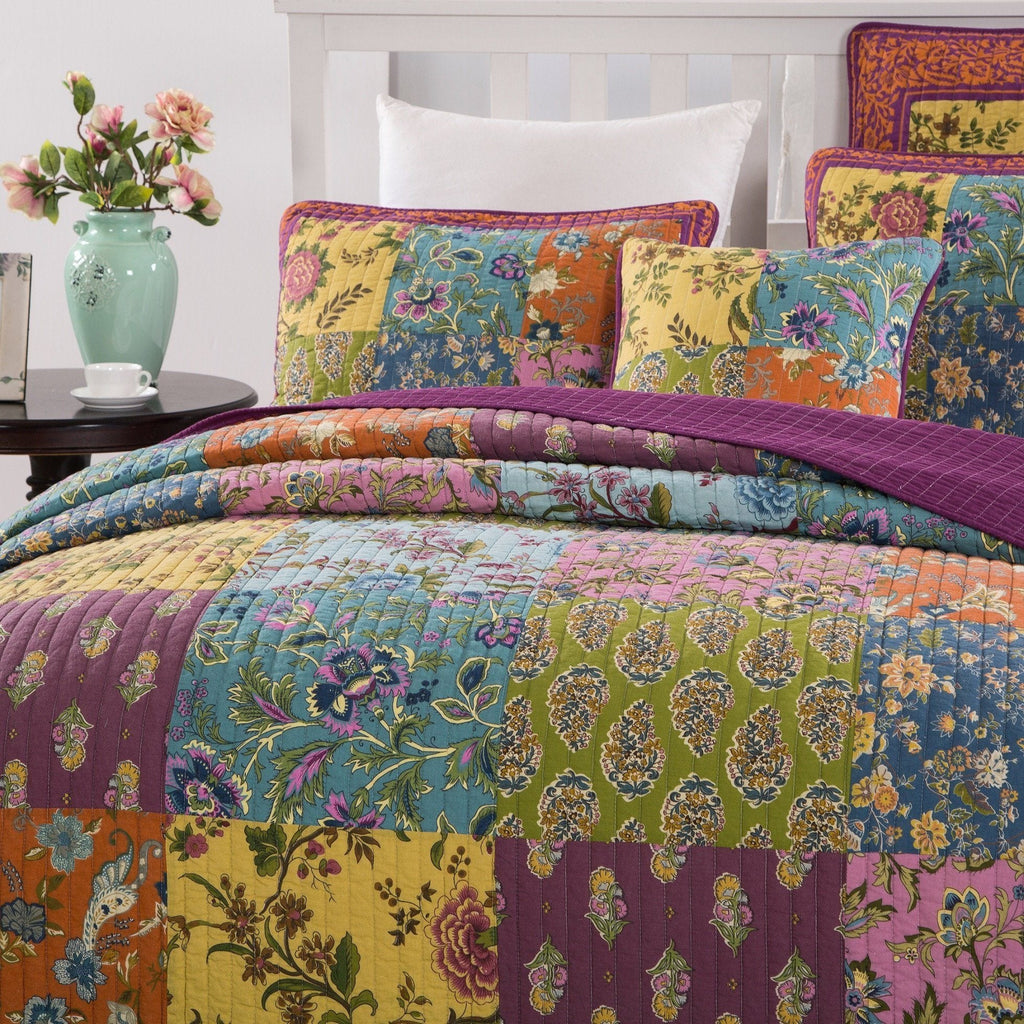 Tache Cotton Bohemian Carnival Garden Quilted Patchwork Bedspread Set (JHW-676)