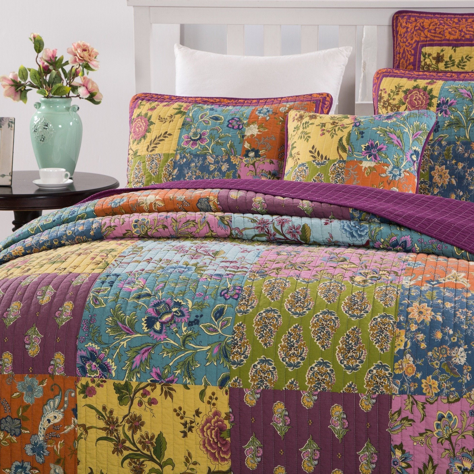 Tache Cotton Bohemian Carnival Garden Quilted Patchwork Bedspread Set (JHW-676)
