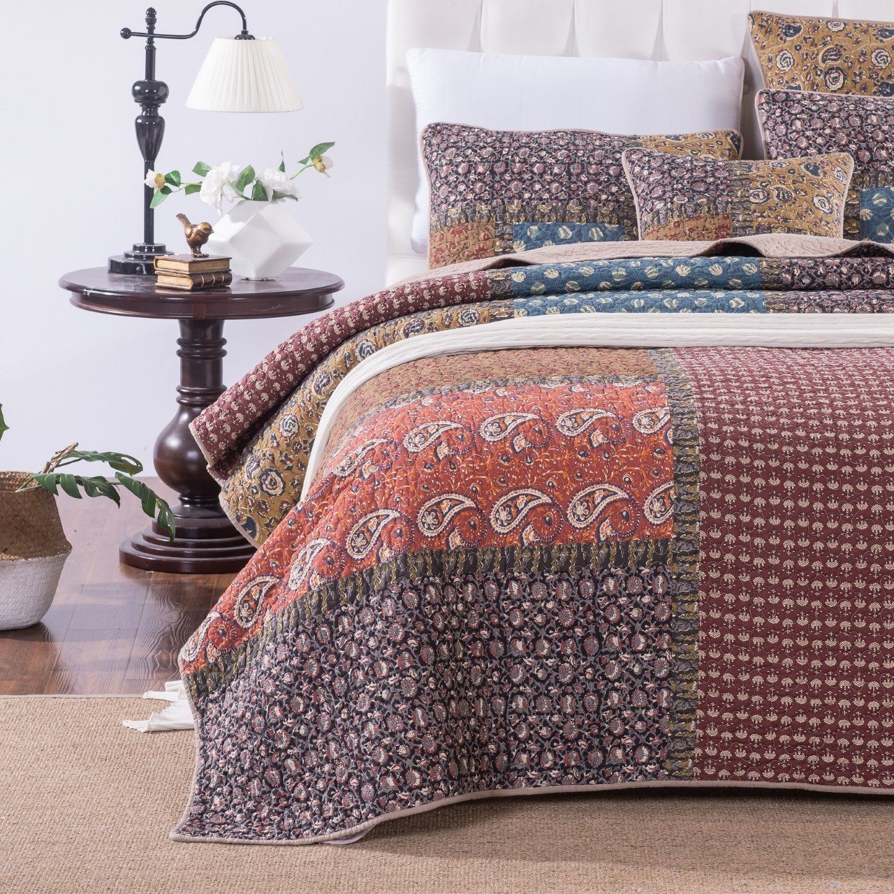 Taterbush Sunset Blooms Floral Patchwork Cotton Multi color Bedspread Quilt Set (JHW-825)