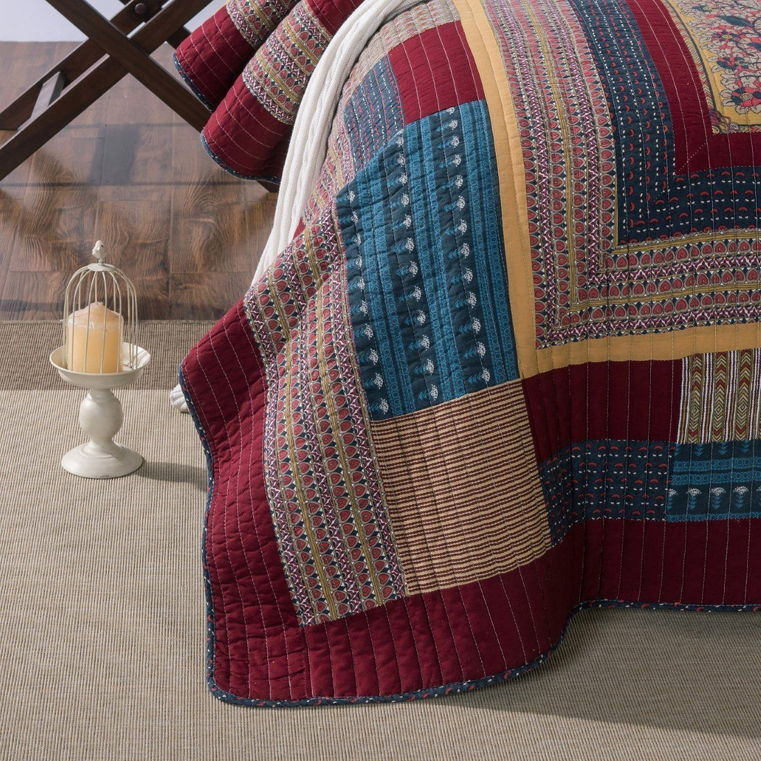 Taterbush Vineyard Cottage Floral Lightweight Patchwork Bedspread Quilt Set (JHW-827)