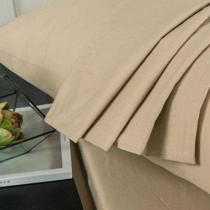 DaDa Bedding Poplin Cotton Tan Beige Fitted Sheet and Pillowcase (JHW-546)
