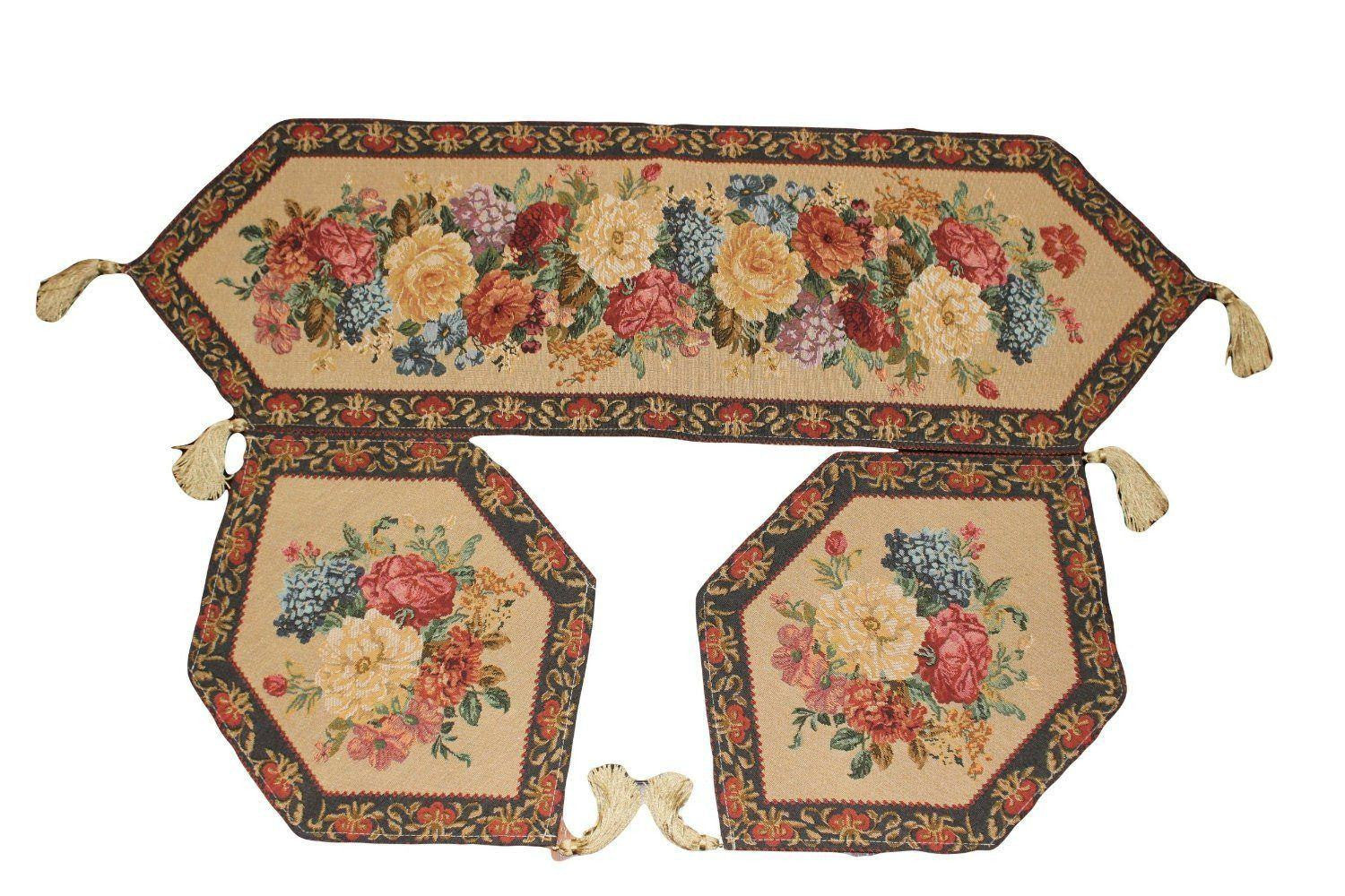 Taterbush Set of 3 Colorful Country Rustic Floral  Morning Awakening Table Runner Set (3089B)